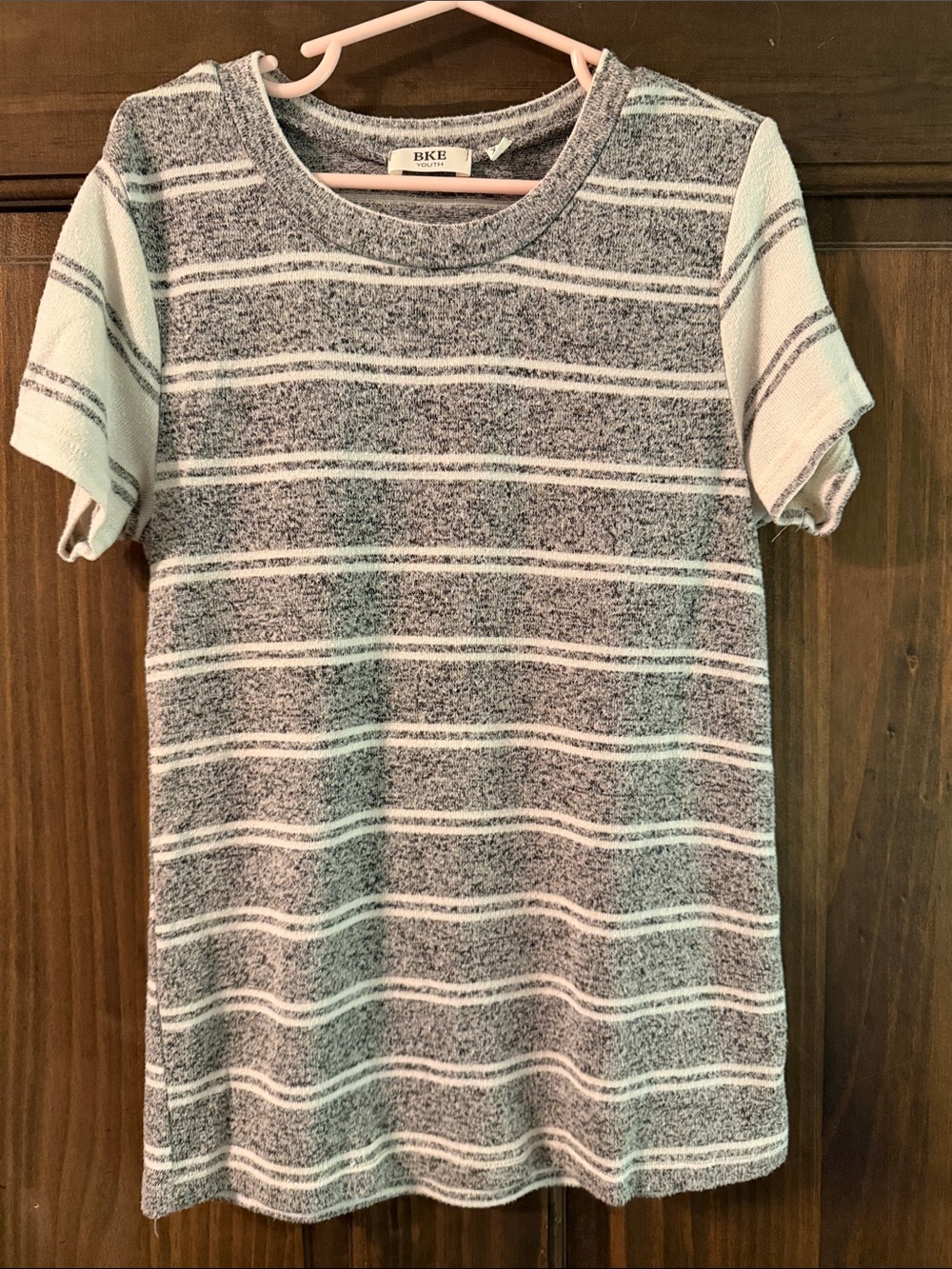 BKE Heather Gray & White Striped Short Sleeve Knit Top